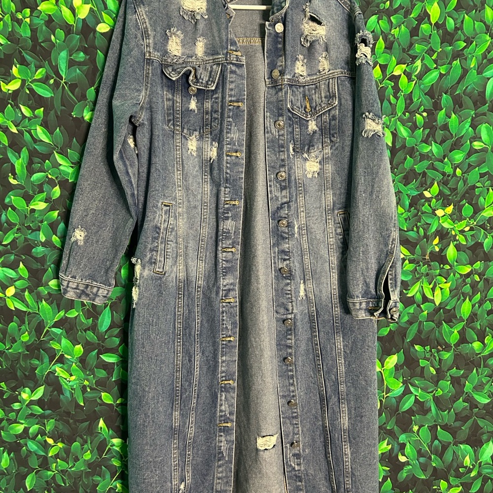 Distressed Denim Long Jacket